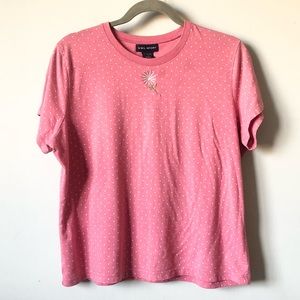 SML Sport Pink White Polka Dot Embroidered Top Size Large